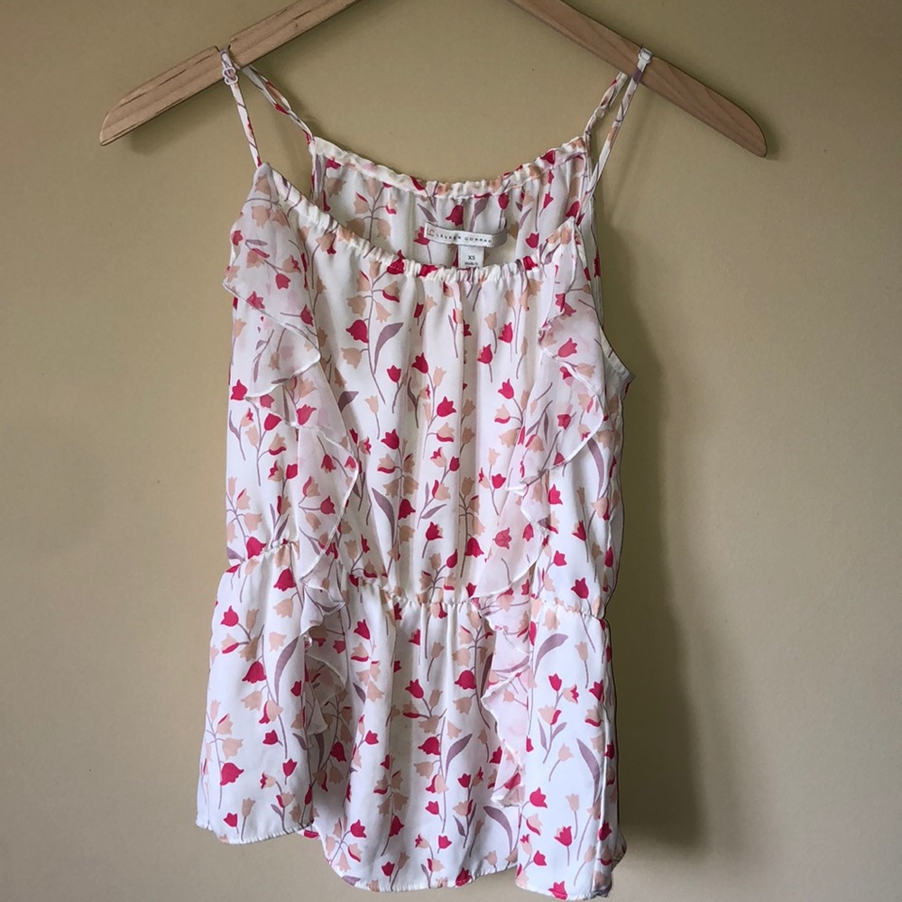 Lauren Conrad Pink Floral Spaghetti Strap Blouse